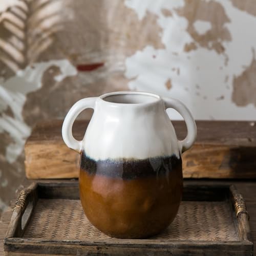 Sowlvenco Ceramic Vase with 2 Handles 7 Inch Gradient