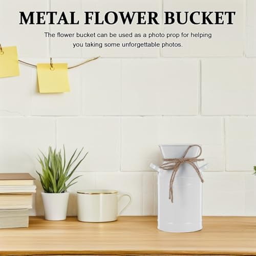 BESPORTBLE Vintage Galvanized Milk Can Jug Vase Rustic Flower Bucket Decor White