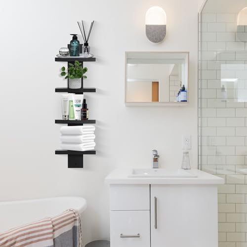 PHOENANCEE 2 Tiered Vertical Wall Shelf Unit 4 Pack Black