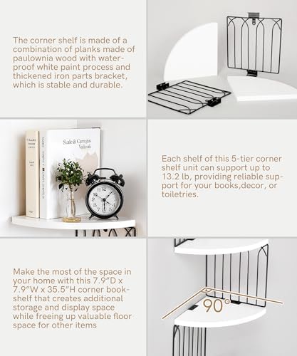 Modern 5-Tier White Corner Floating Shelf Wall Mount