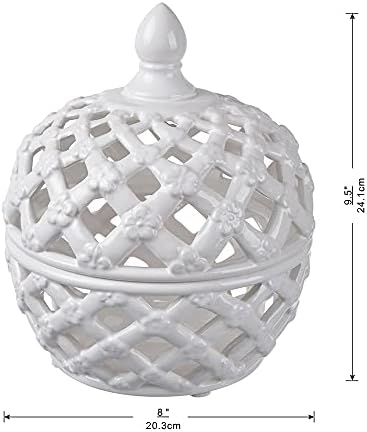 Adorable Ceramic Lidded Jar with Lattice Design 8x8x95