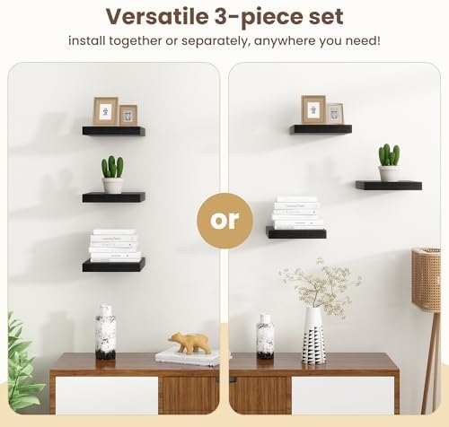 Fun Memories Floating Shelves Set of 3 Black Square 93 Inch