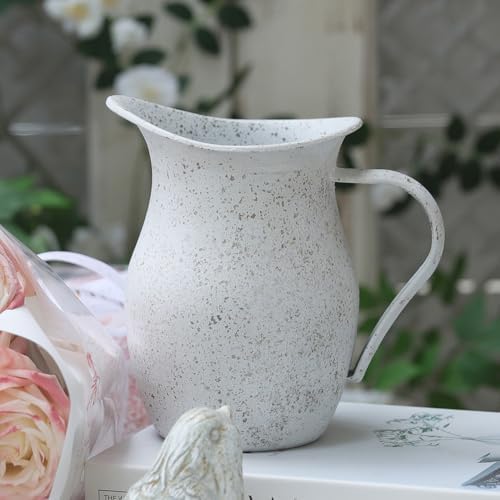 Rustic White Vintage Metal Flower Vase for Farmhouse Decor