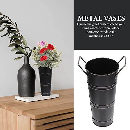 Vintage Rustic Farmhouse Iron Vase with Handle