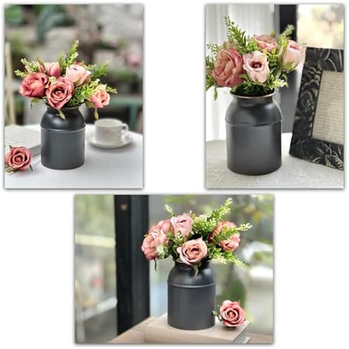 Shabby Chic Jet Black Galvanized Metal Vase with Rustic Design