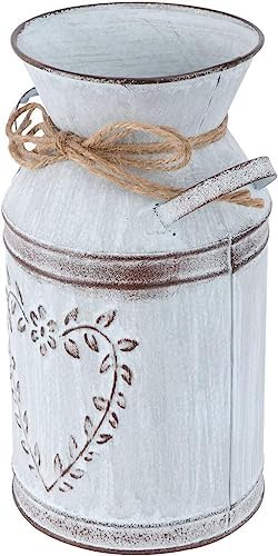 Rustic Metal Jug Vase with Handle Country Decor Shabby Chic Farmhouse