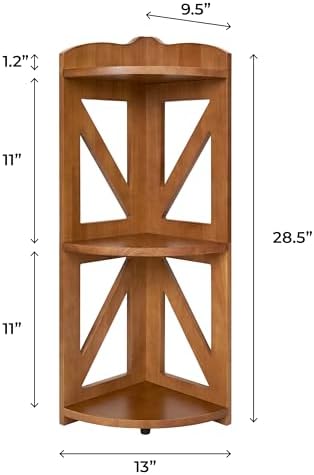 YCICI Corner Shelf Stand 3 Tier Natural Wood Brown
