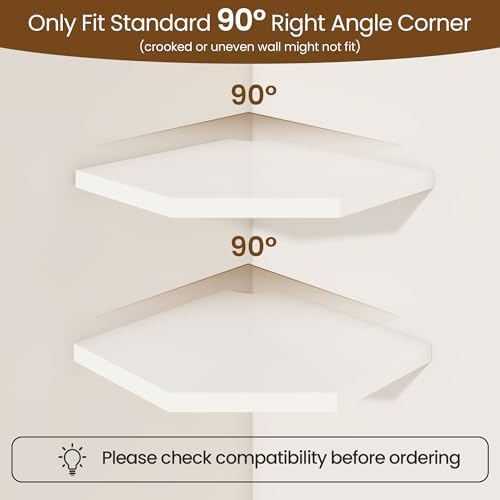 Fun Memories Corner Shelf Wall Mount Solid Oak Floating Shelves with Cable Hole 85in Rustic Design