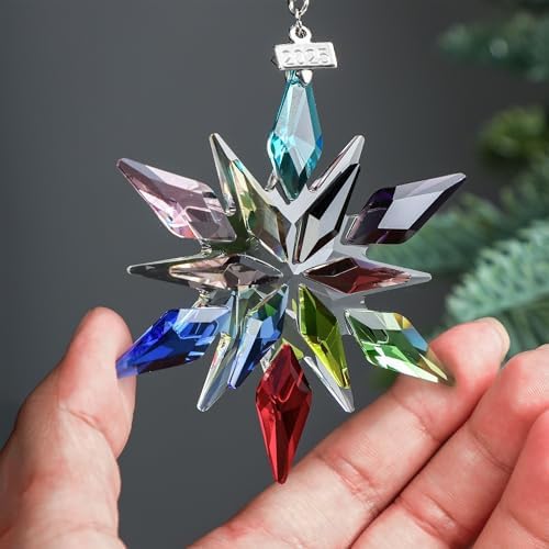 2025 Christmas Crystal Snowflake Ornament for Tree Hanging Pendant Sun Catcher Home Decor