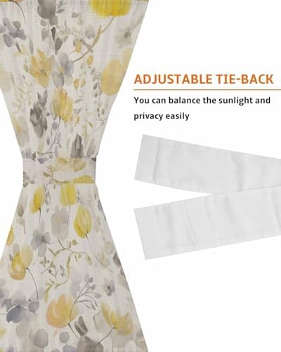 Yellow Flowers Door Curtains with Tiebacks for French Doors