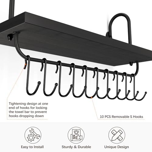 Olakee Floating Wall Shelves Set of 2 with 10 Adjustable Hooks Black