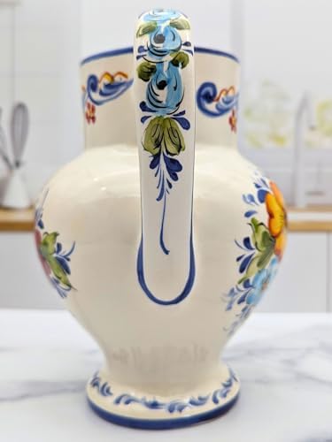 Hand Painted Portuguese Ceramic Flower Pitcher Vase 8x55x8