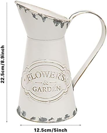 Rustic White Metal Shabby Chic Vase for Flowers