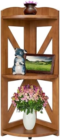 YCICI Corner Shelf Stand 3 Tier Natural Wood Brown