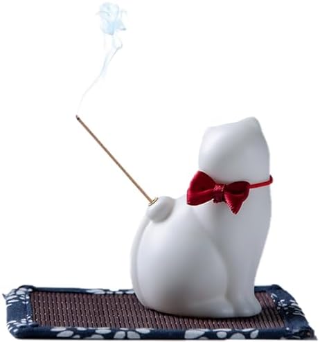 JFGLORIX Incense Holder Handmade Ceramic Cat