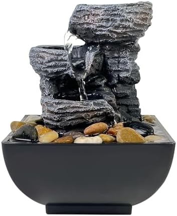 Tabletop Fountain with LED Light and 3-Tier Waterfall