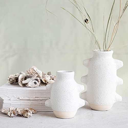 Creative Co-Op Abstract Stoneware Vase White Volcano Finish