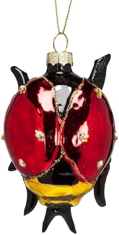 Abbott Collection Red Black Crawling Ladybug Ornament Glass