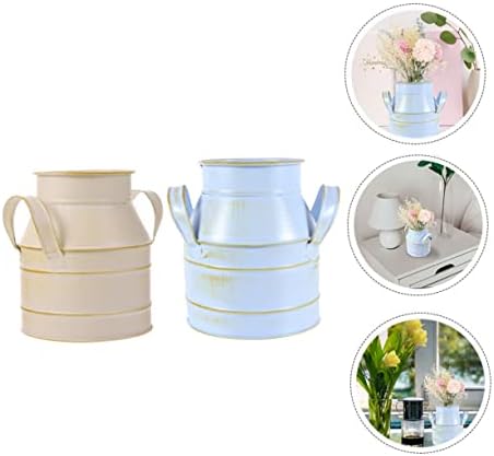 Cabilock 2pcs Retro Style Desktop Flower Bucket with Double Ears Iron Decorative Vase