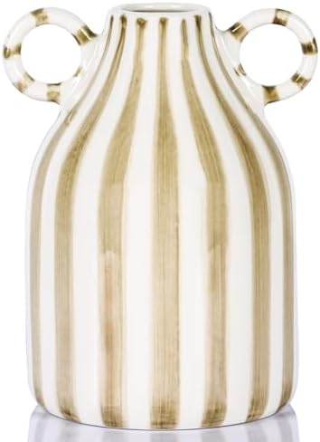 LINYTHER Brown and White Ceramic Vase with Handle