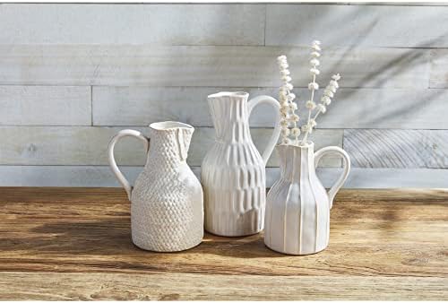Mud Pie Cream Stoneware Jug Bud Vase Large