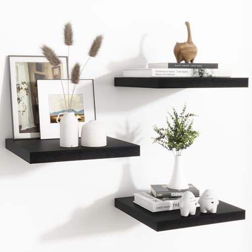 Fun Memories Set of 3 Black Floating Shelves 12 Inch Square