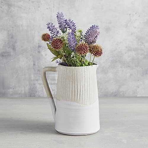 47th Main Textured Terracotta Planter Vase with Handle 7 Tall Two-Tone