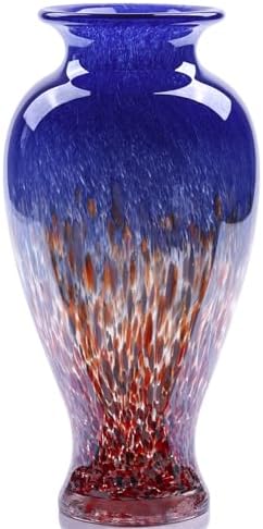 118 Tall Blown Blue Glass Vase with Red Base