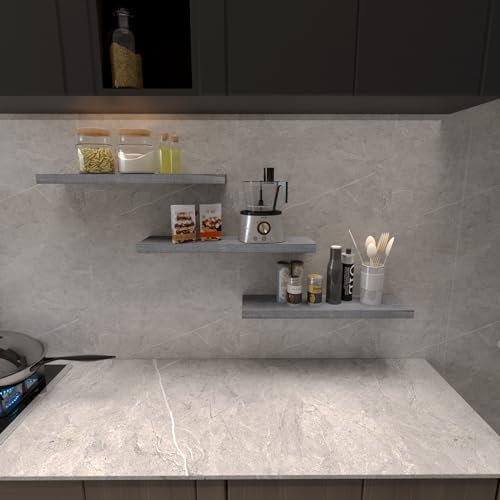 Rustic Grey Floating Shelves 24 Inch Set of 3 Solid Wood Wall Mounted Storage