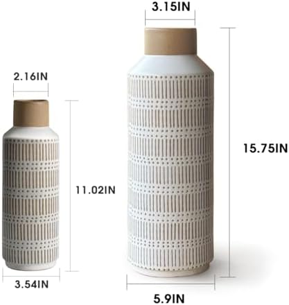 LIZOFER Rustic Ceramic Vase Set of 2 for Living Room Bedroom Farmhouse Decor