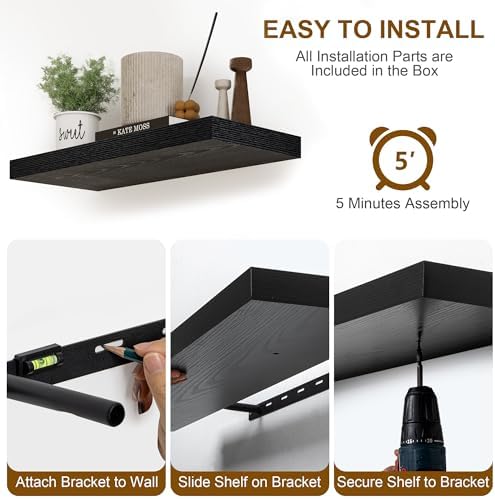 Fun Memories Black Floating Shelves 8 Inch Deep Set of 2