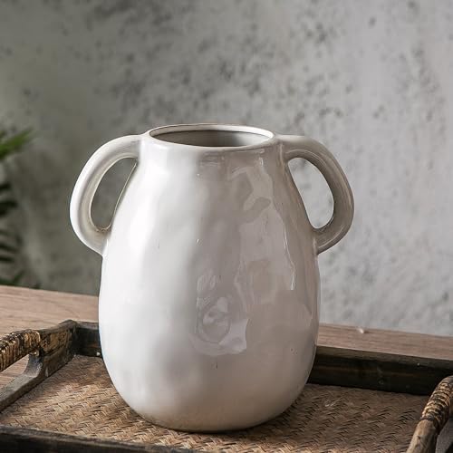 Kimdio White Ceramic Vase with Two Handles
