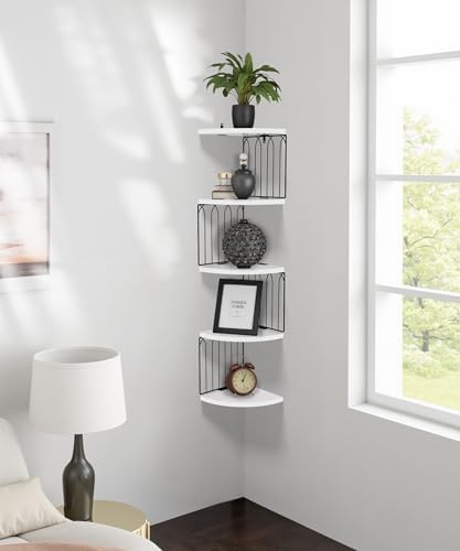 Modern 5-Tier White Corner Floating Shelf Wall Mount