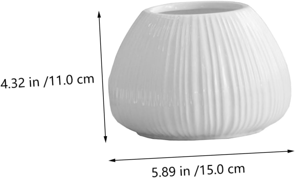ORFOFE Ceramic Vase White Vertical Stripe 15x15x11cm