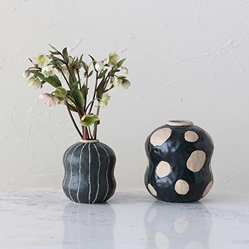 Creative Co Op Stoneware Vase Black Cream 7x7x8