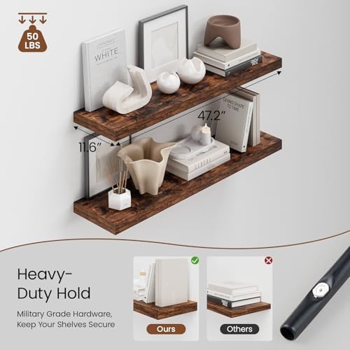 48W x 12D Floating Shelf Set of 2 Rustic Brown