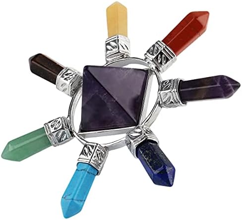 Rockcloud Amethyst Pyramid Energy Generator with 7 Chakra Stones