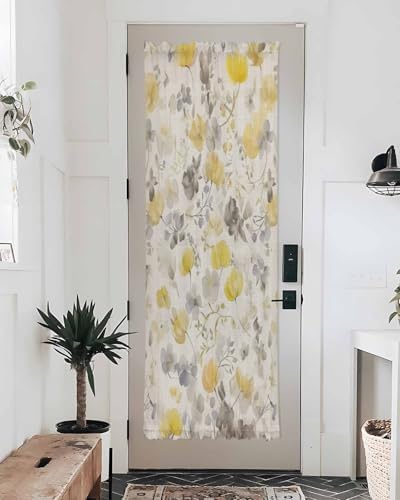 Yellow Flowers Door Curtains with Tiebacks for French Doors