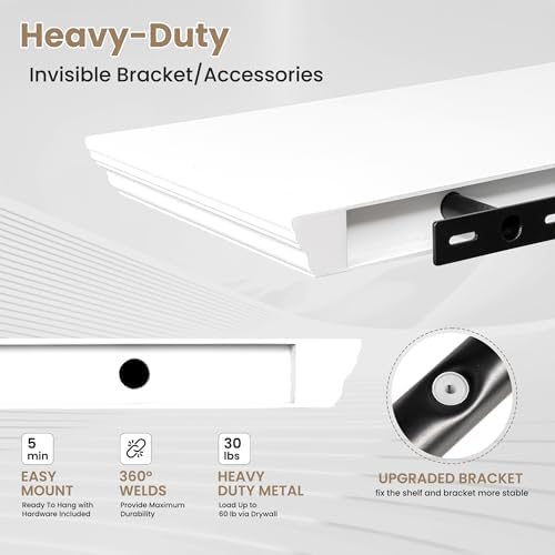 Axeman 36 Inch Floating Shelves with Crown Molding White Set of 2