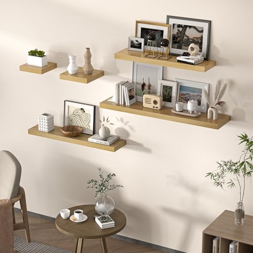 Square Floating Shelves for Wall Set of 4 Oak