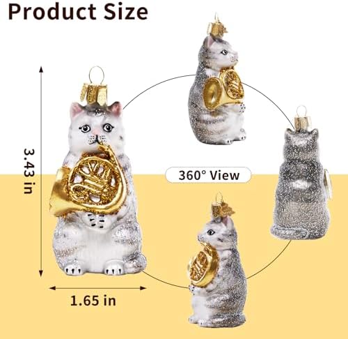 Hand-Blown Glass Cat Christmas Ornament
