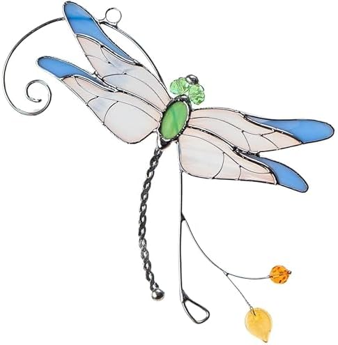 Blue Dragonfly Stained Glass Suncatcher Window Hanging