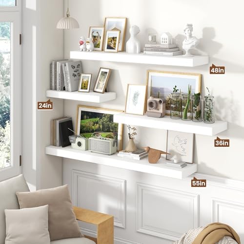 48 Inch White Floating Shelves for Wall Storage