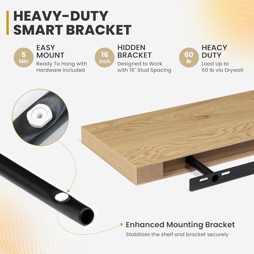 36 Inch Floating Shelves Set of 2 Rustic Deep Bookshelf for Living Room Bedroom