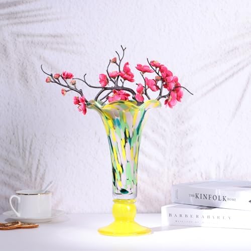 Hand Blown Yellow Glass Vase for Flowers