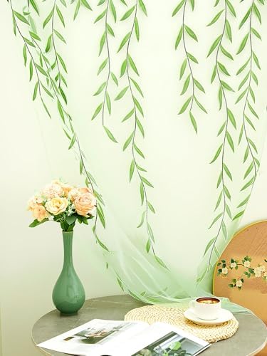 Breling Green Leaf Sheer Curtains 2 Pieces 52x787 Inch