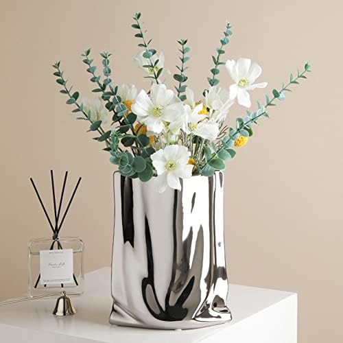 Modern Minimalist Silver Metallic Luster Ceramic Flower Vase