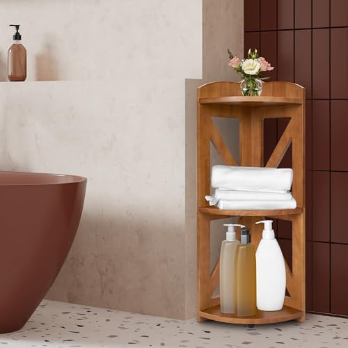 YCICI Corner Shelf Stand 3 Tier Natural Wood Brown