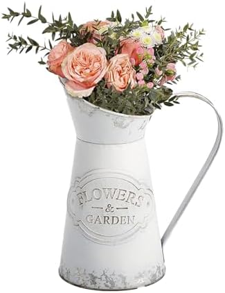 Rustic Metal Flower Vase with Shabby Chic Design