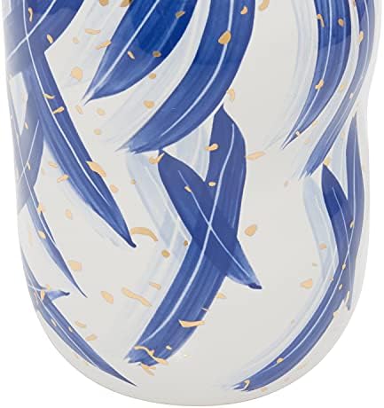 Deco 79 Ceramic Vase with Blue Leaf Design